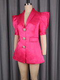 Puff Sleeve V Neck Single Breasted Mini Dress GKEN-AOW051228