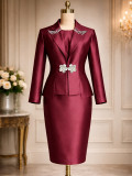 Plus Size Satin Beading Two Piece Skirts Set GKEN-AOW060353