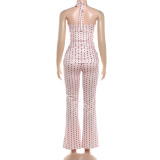 Polka Dots Print Halterneck Two Piece Pants Set GZJQ-K6S06706A