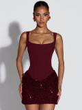 Sequin Patchwork Sling Mini Dress GWSD-D1995142