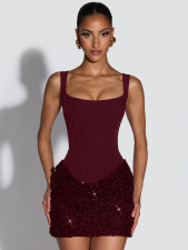 Sequin Patchwork Sling Mini Dress GWSD-D1995142