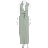 Halterneck Deep V Neck Backless Maxi Dress GWSD-D1995197