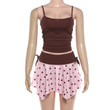 Sleeveless Sling Tank Top Polka Dot Print Skrit Suit GZJQ-K6S06875A