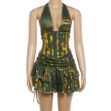 Print Halterneck Backless Vest Two Piece Skirts Set  GZJQ-K6S04954A
