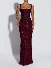 Sexy Sequin Sling Maxi Dress GWSD-D1995141