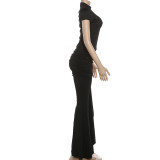 Solid Color Short Sleeve Tops Two Piece Pants Set GZJQ-K6S07020A