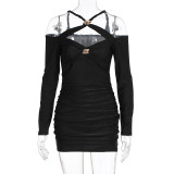 Long Sleeve Solid Color Mini Dress GWSD-D1995105