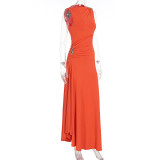 Sleeveless Solid Color Ruched Maxi Dress GWSD-ZD250717