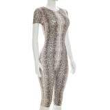 Snake Print Short Sleeve Tight Seventh Jumpsuit GDSF-J26JP152