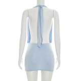 Solid Color Haltermeck Backless Mini Dress GSZM-D26DS109