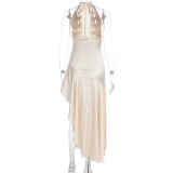 Halterneck V Neck Irregular Maxi Dress GWSD-D1995116