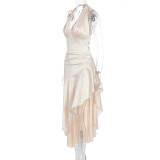 Halterneck V Neck Irregular Maxi Dress GWSD-D1995116