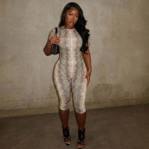 Snake Print Short Sleeve Tight Seventh Jumpsuit GDSF-J26JP152