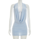 Solid Color Haltermeck Backless Mini Dress GSZM-D26DS109