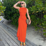Sleeveless Solid Color Ruched Maxi Dress GWSD-ZD250717