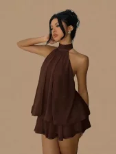 Sleeveless Backless Mesh Mini Dress GWSD-D1995166