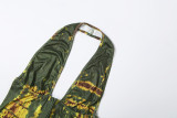 Print Halterneck Backless Vest Two Piece Skirts Set  GZJQ-K6S04954A