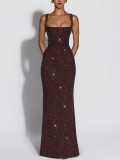 Sexy Sequin Sling Maxi Dress GWSD-D1995141