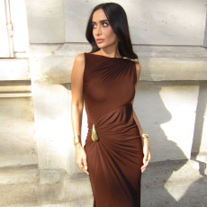 Sleeveless Solid Color Ruched Maxi Dress GWSD-ZD250717