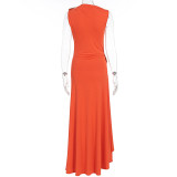 Sleeveless Solid Color Ruched Maxi Dress GWSD-ZD250717