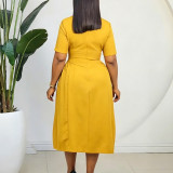 Plus Size Solid Color Short Sleeve Midi Dress GCZF-8661