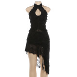 Mesh Patchwork Sleeveless Two Piece Skirts Set GZJQ-K6S05395A