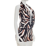 Print Halterneck Backless Two Piece Shorts Set MXBF-J26ST168