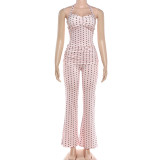Polka Dots Print Halterneck Two Piece Pants Set GZJQ-K6S06706A