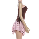 Sleeveless Sling Tank Top Polka Dot Print Skrit Suit GZJQ-K6S06875A