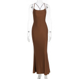 Backless Patchwork Tie Up Sling Maxi Dress GWSD-D4215601G