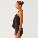 Solid Color Halterneck Hollow Out Mini Dress GDSF-D26DS099