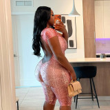 Snake Print Short Sleeve Tight Seventh Jumpsuit GDSF-J26JP152