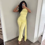 Solid Color Short Sleeve Tops Two Piece Pants Set GZJQ-K6S07020A