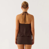 Solid Color Halterneck Hollow Out Mini Dress GDSF-D26DS099