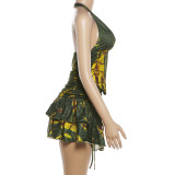 Print Halterneck Backless Vest Two Piece Skirts Set  GZJQ-K6S04954A