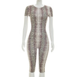 Snake Print Short Sleeve Tight Seventh Jumpsuit GDSF-J26JP152