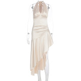 Halterneck V Neck Irregular Maxi Dress GWSD-D1995116