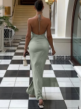 Halterneck Deep V Neck Backless Maxi Dress GWSD-D1995197