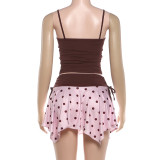 Sleeveless Sling Tank Top Polka Dot Print Skrit Suit GZJQ-K6S06875A