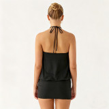 Solid Color Halterneck Hollow Out Mini Dress GDSF-D26DS099