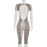 Snake Print Short Sleeve Tight Seventh Jumpsuit GDSF-J26JP152