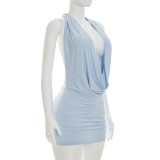 Solid Color Haltermeck Backless Mini Dress GSZM-D26DS109