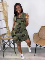 Plus Size Sleeveless Camouflage Print Mini Dress SH-391576