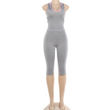 Color Block Sleeveless Tank Top Fifth Pants Suit DLSF-K6S06889A