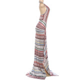 Halterneck Print Backless Maxi Dress DLSF-K6D06807A