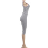 Color Block Sleeveless Tank Top Fifth Pants Suit DLSF-K6S06889A