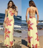 Print Contrast Color Backless Sling Maxi Dress GPKJ-MR48657