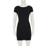 Short Sleeve Solid Color Lace Patchwork Mini Dress GPKJ-MR49116
