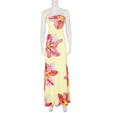 Print Contrast Color Backless Sling Maxi Dress GPKJ-MR48657