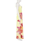 Print Contrast Color Backless Sling Maxi Dress GPKJ-MR48657